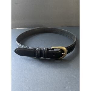 Womens Genuine Leather Belt Size M Black Brass Buckle Career Workwear Capsule